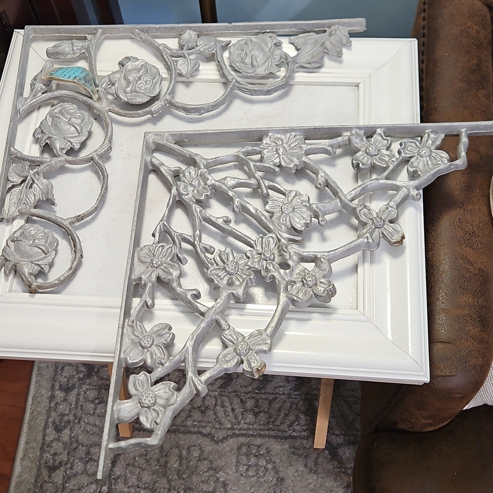 Decorative Floral Wrought Iron Corner Accents in Silver - Set of 2